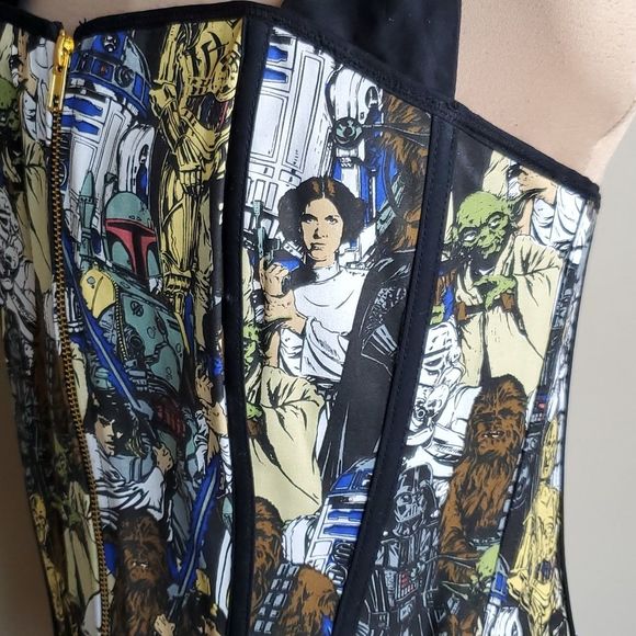 Star Wars 2X Allover Character Print Halter Corset Waist Cinch black White - Picture 7 of 13